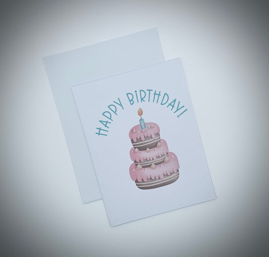 Happy Birthday Pink Cake - Single Greeting Card