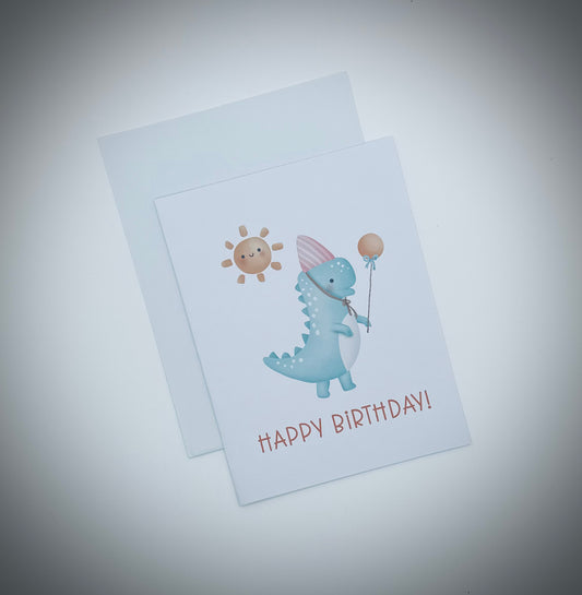 Happy Birthday - Blue T-rex - Single Greeting Card