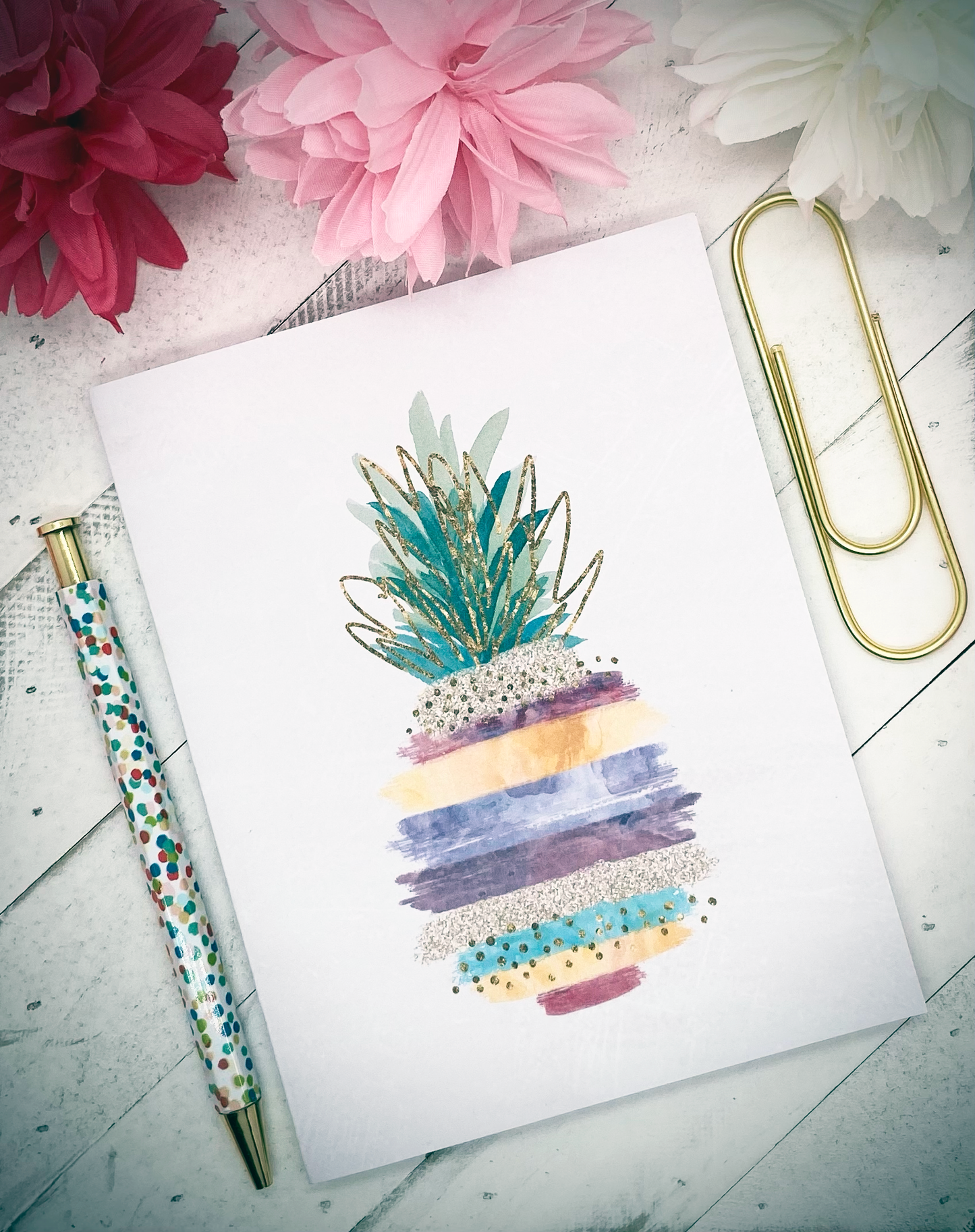 Everyday Greeting Card -Watercolor Pineapple - Single Greeting Card