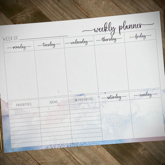 Dusty Rose & Blue Weekly Planner Notepad