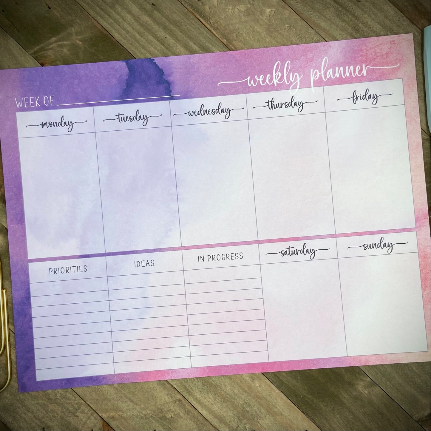 Purple Watercolor Weekly Planner Notepad