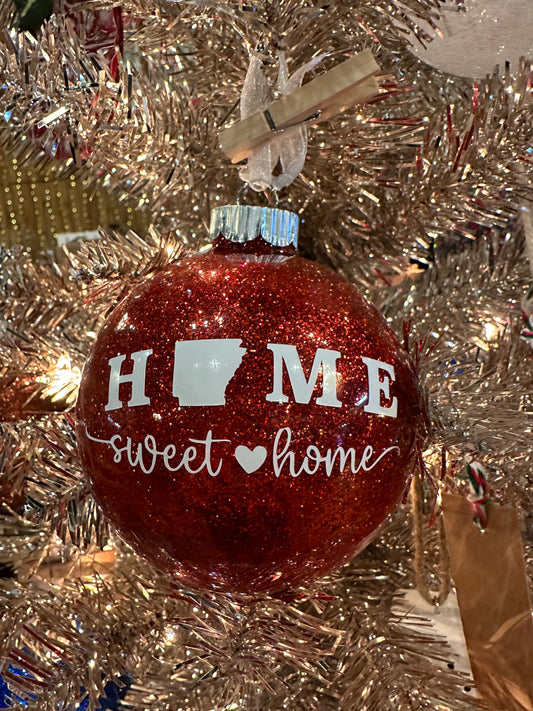 Arkansas Home Sweet Home Glass Ornament